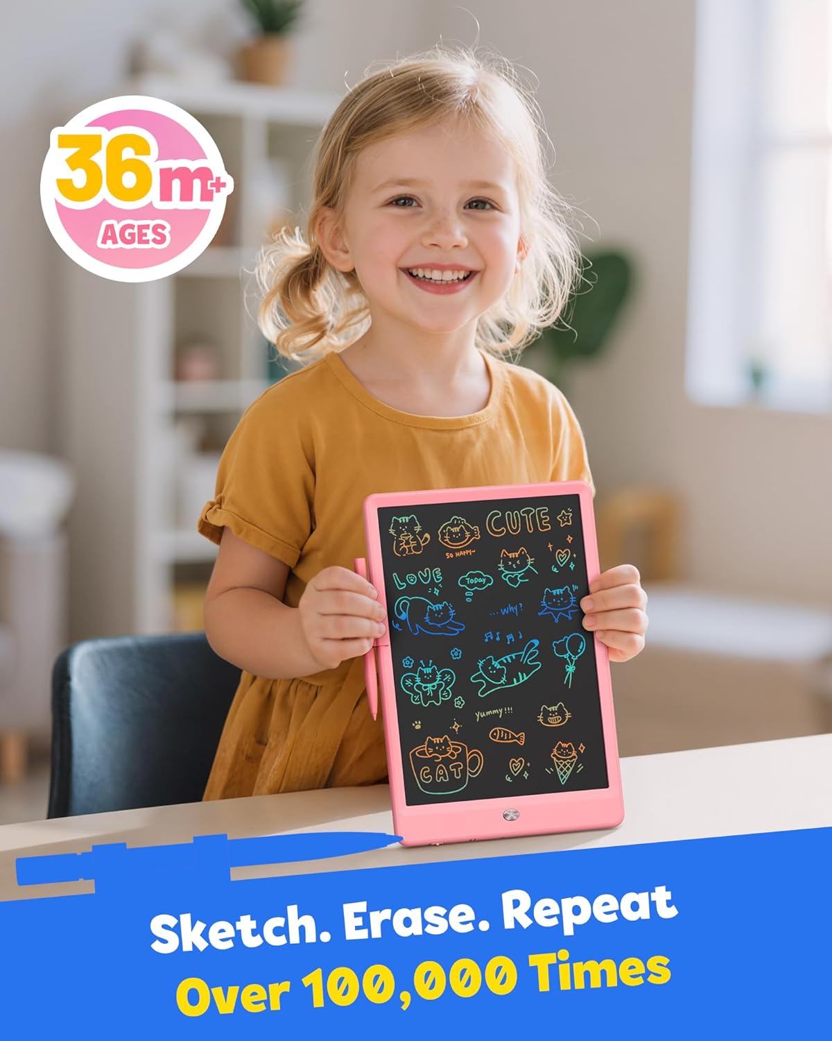 TEKFUN LCD Writing Tablet for Kids, 10-inch Coloring Drawing Pad, Mess Free Doodle Board, Easter Gifts for Girls and Toddlers, Toys for 3 4 5 6 7 8 Year Old Boys (Pink)