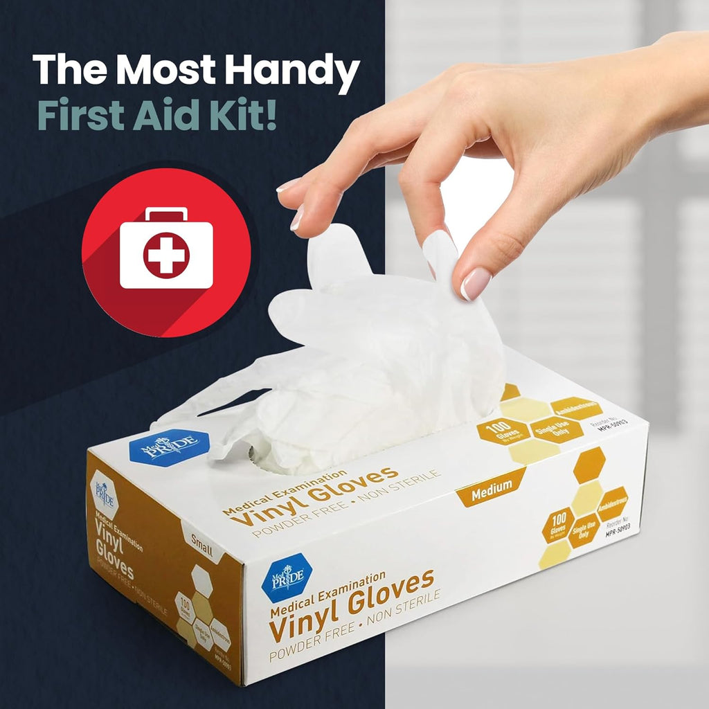 MED PRIDE Disposable Medical Grade Vinyl Exam Gloves, Latex & Powder Free, Ultra-Strong, for Healthcare & Food Handling (Medium (Pack of 100) 100 Clear)