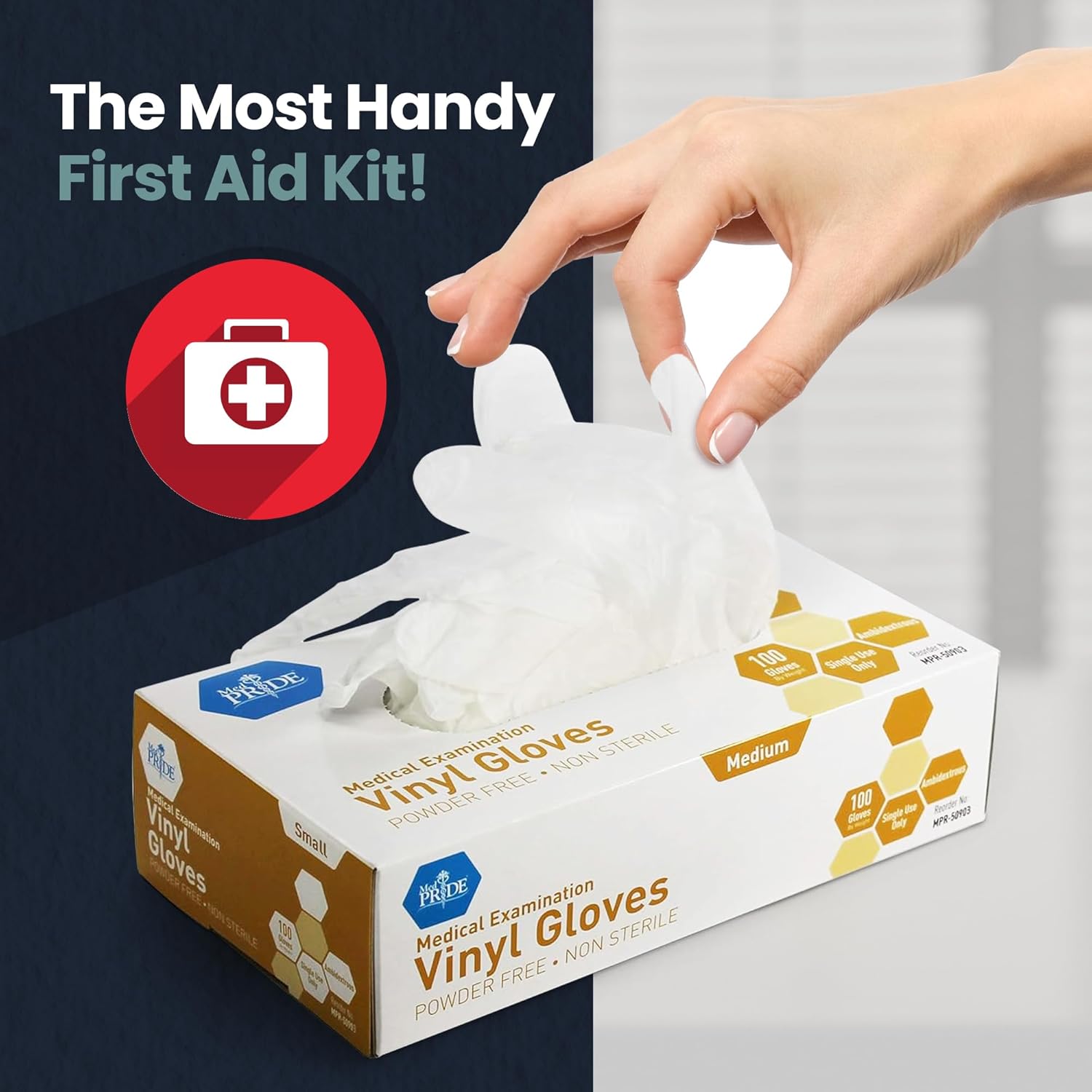 MED PRIDE Disposable Medical Grade Vinyl Exam Gloves, Latex & Powder Free, Ultra-Strong, for Healthcare & Food Handling (Medium (Pack of 100) 100 Clear)