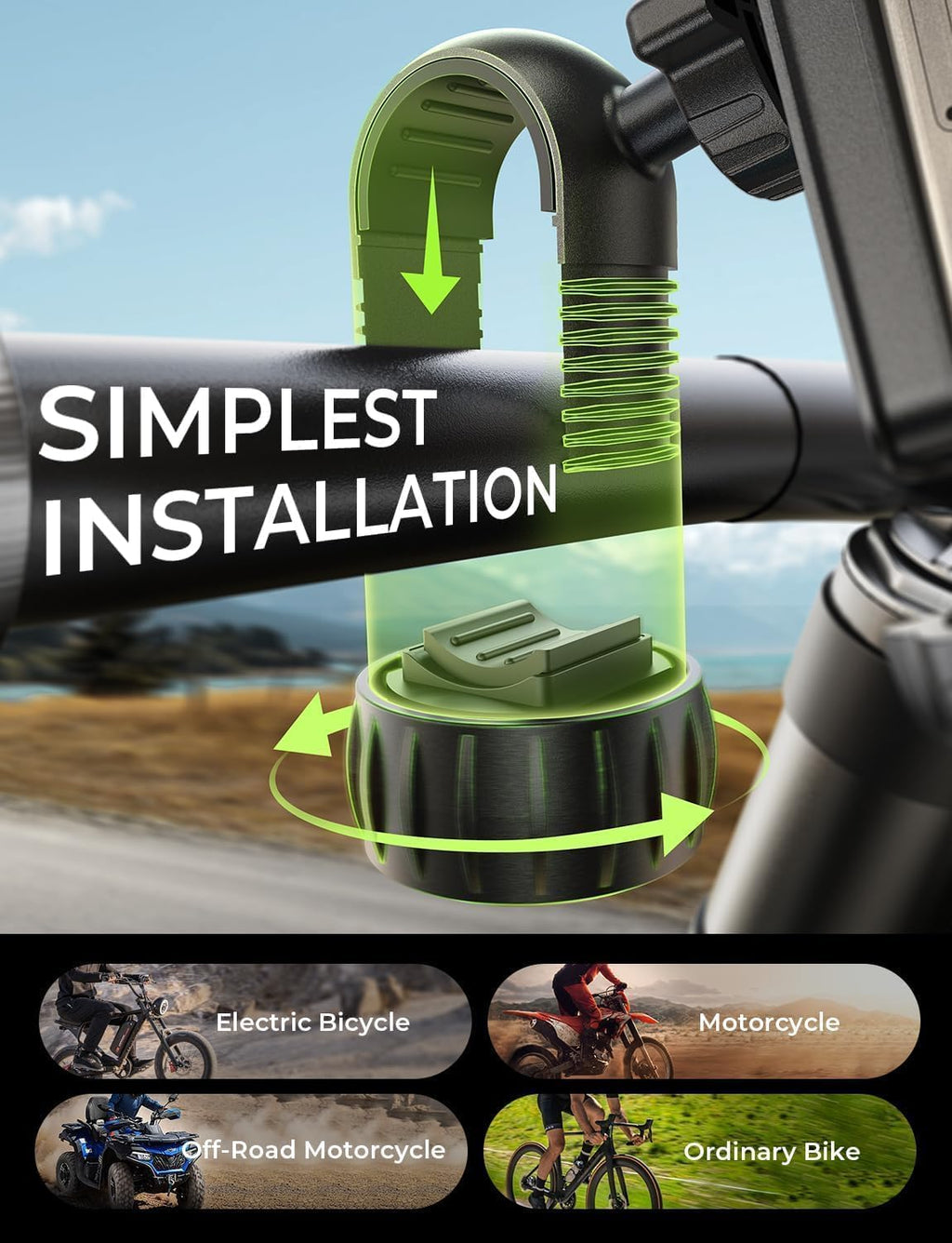 LISEN Bike Phone Holder, [Super Easy Install] Motorcycle Phone Mount Ebike Accessories Bicycle Handlebar Holder Mount Gift for Adults Kids Mountain Mini Bike Scooter Gear Accessories for iPhone Pixel