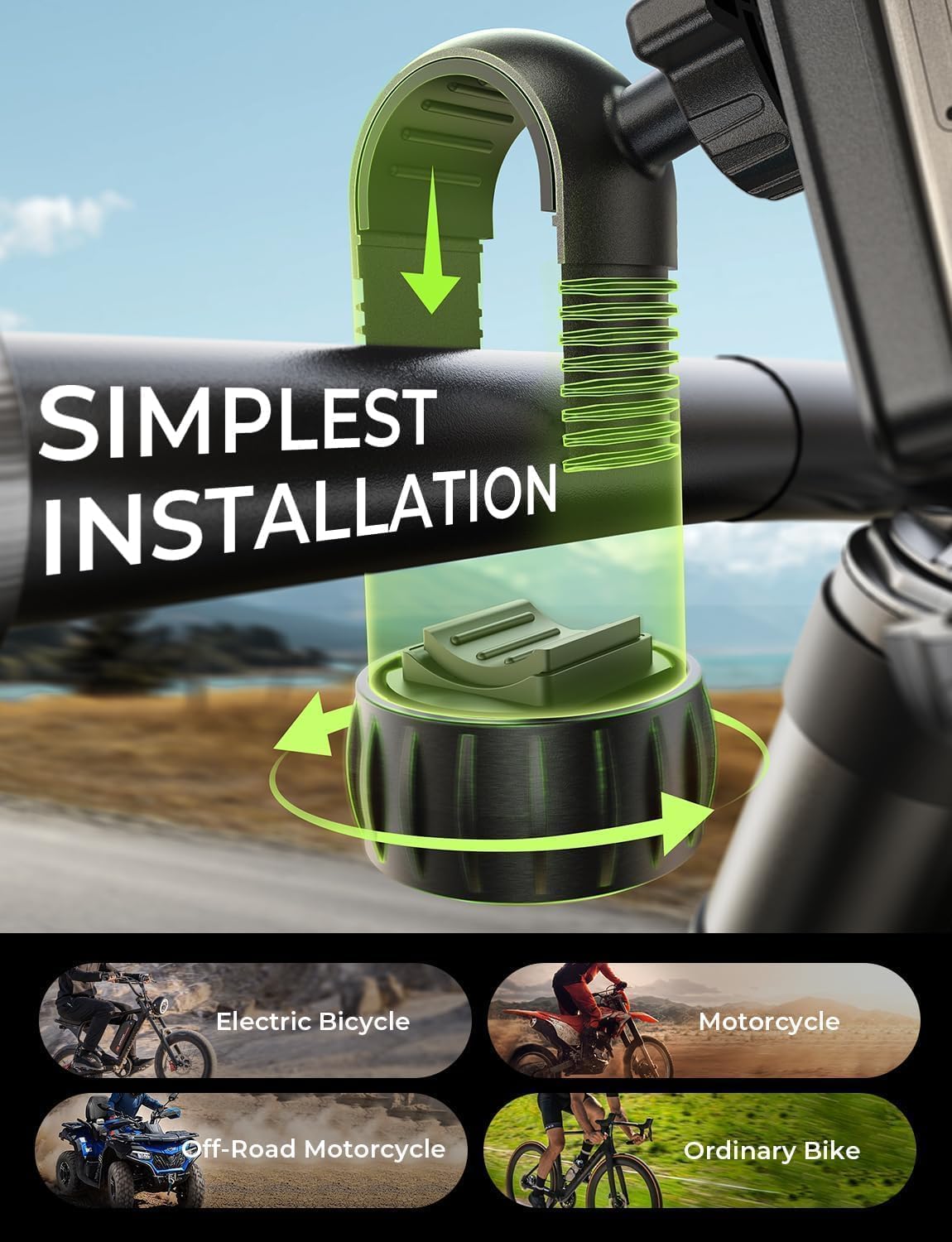 LISEN Bike Phone Holder, [Super Easy Install] Motorcycle Phone Mount Ebike Accessories Bicycle Handlebar Holder Mount Gift for Adults Kids Mountain Mini Bike Scooter Gear Accessories for iPhone Pixel