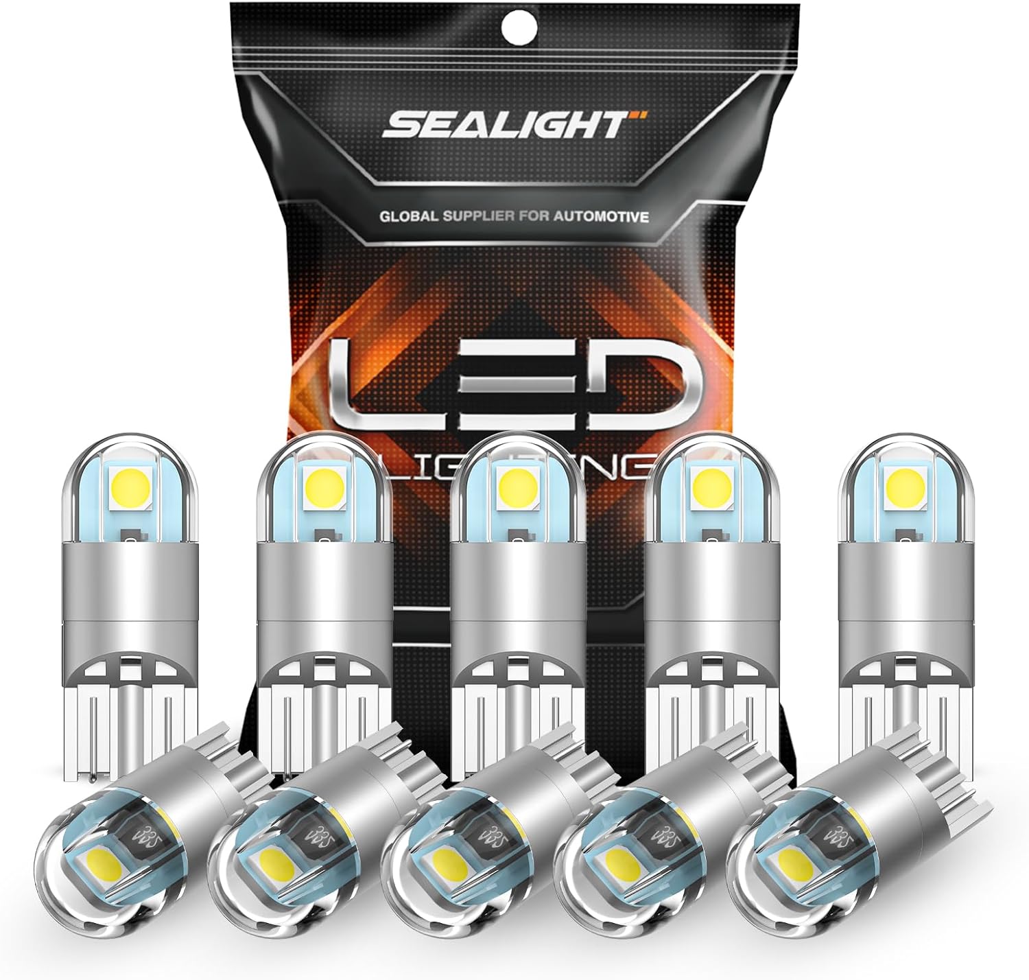 SEALIGHT 194 LED Bulb 6000K White, License Plate Light, Dome Light, T10 168 2825 W5W 3030 Bright Chips Wedge for Replacement Light Bulb, Map Trunk Door Courtesy Dash LED Light Bulb,Pack of 10