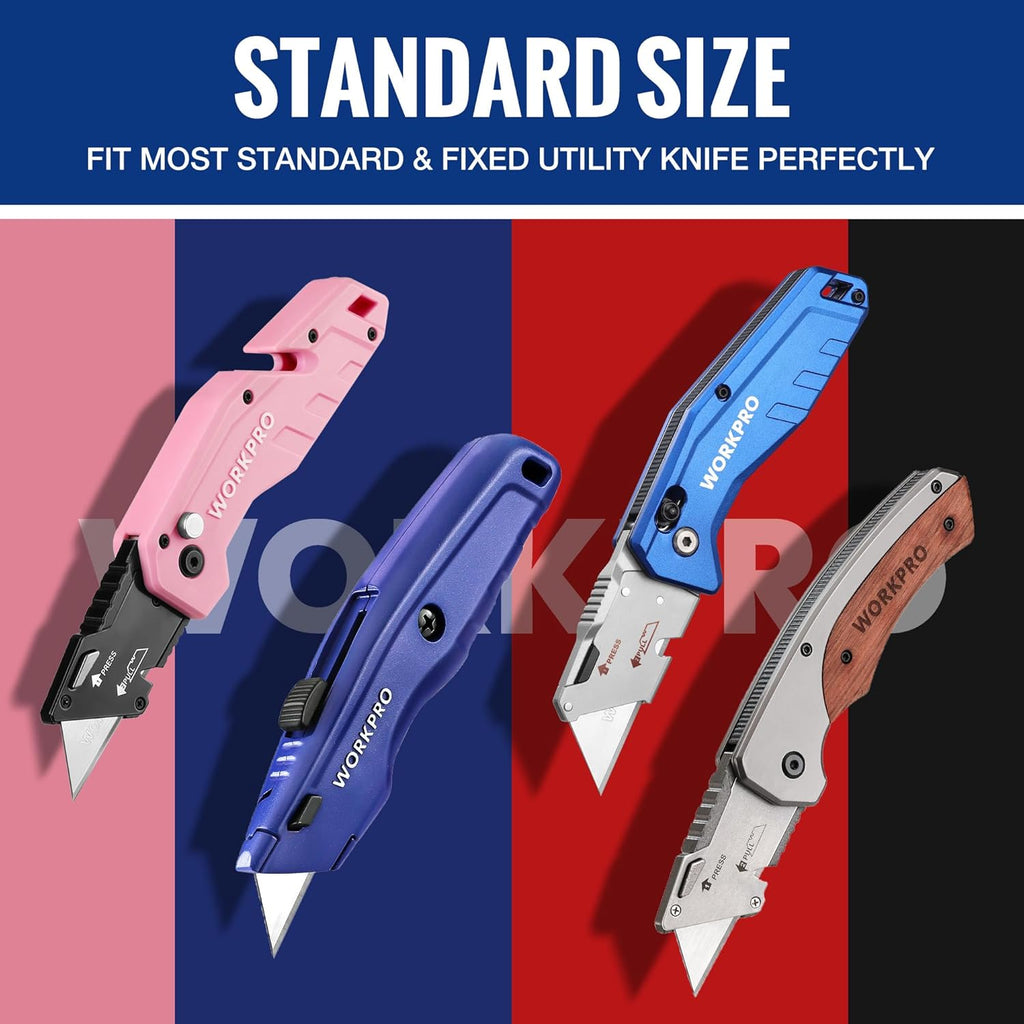 WORKPRO Utility Knife Blades, SK5 Steel, 100-Pack with Dispenser