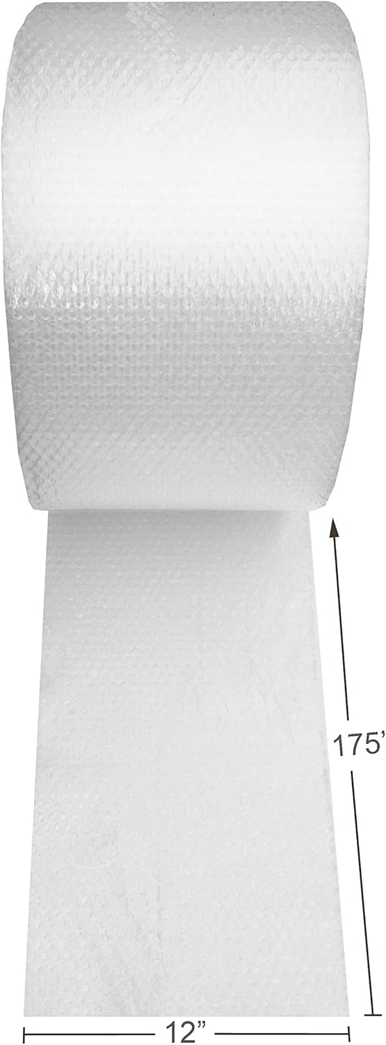 Amazon Basics Bubble Wrap for Moving, Packing, Shipping and Storage, Perforated Protective Cushioning for Fragile Items, 12-inch x 175-ft Long Roll, Small 3/16", Clear