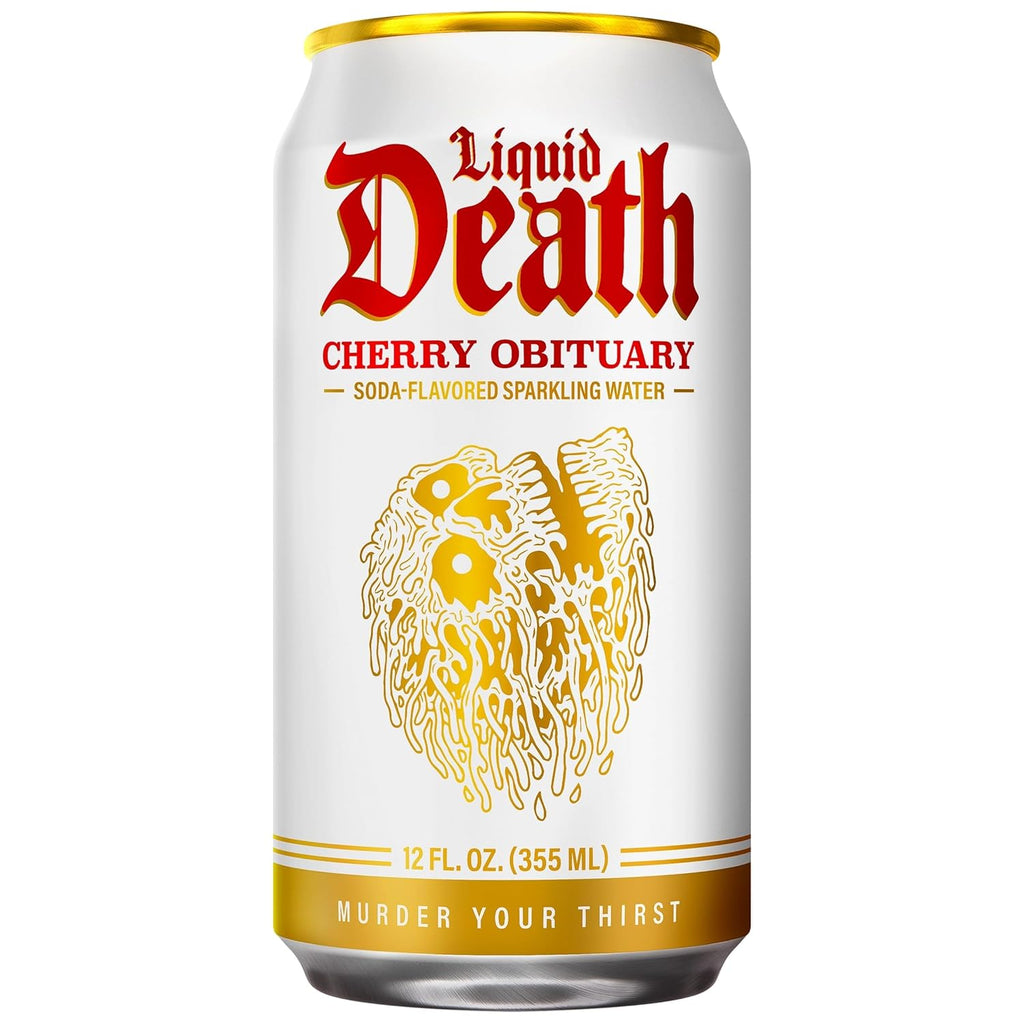 Liquid Death Soda-Flavored Sparkling Water - Cherry Obituary, Less Sugar*, Huge Flavor, No Caffeine, No Artificial Sweeteners, 12 Fl Oz (Pack of 12)