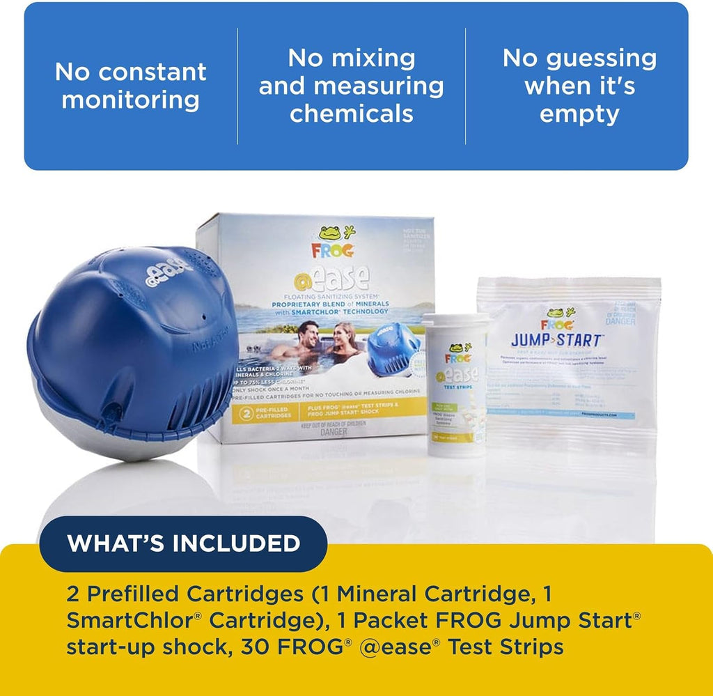 FROG @Ease Floating System for Hot Tubs - Quick & Easy Self-Regulating Hot Tub Sanitizer - Hot Tub Maintenance System with Sanitizing Minerals & SmartChlor Technology