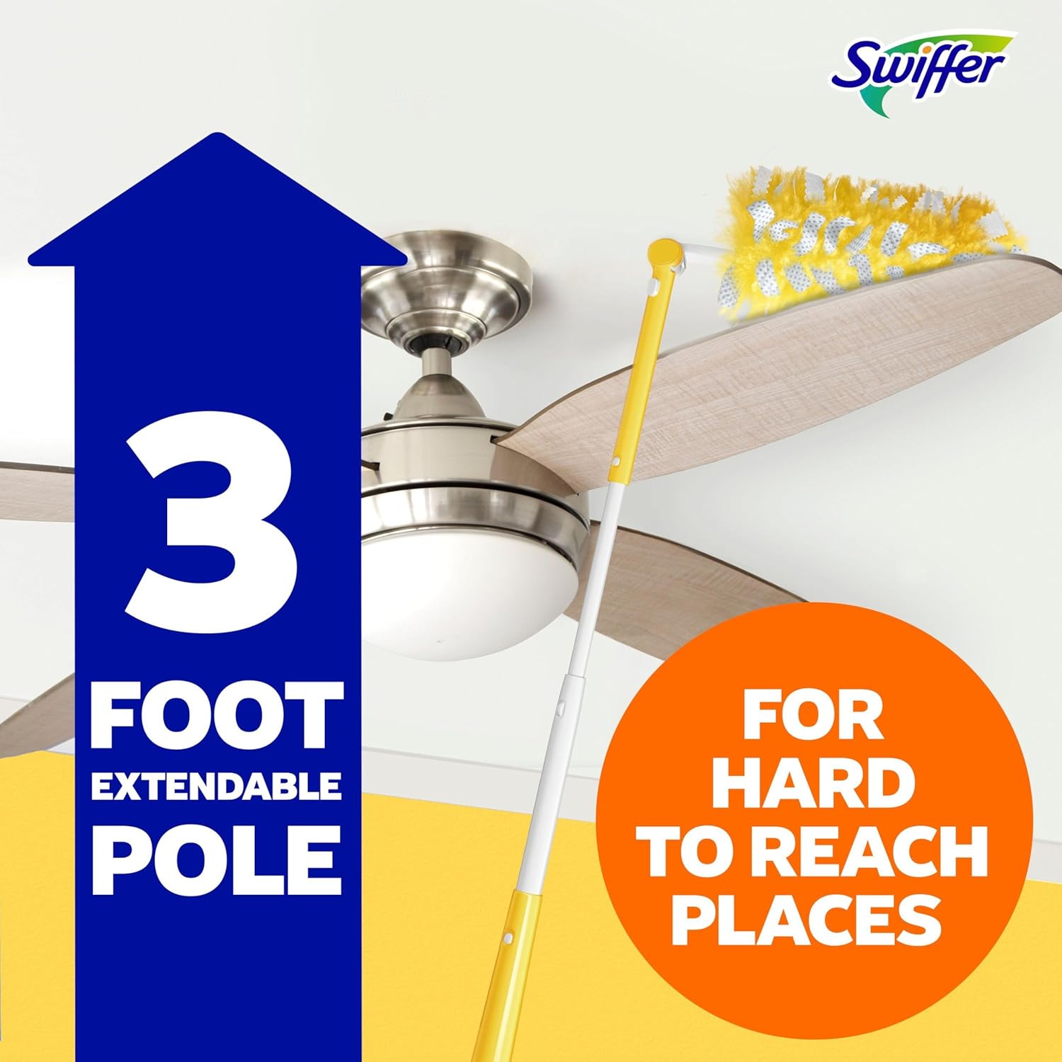 Swiffer Duster Kit with 3 ft Extendable Handle, Heavy Duty Dusting Starter Kit with 12 Refills, for Ceiling Fans, Vents and Hard to Reach Places