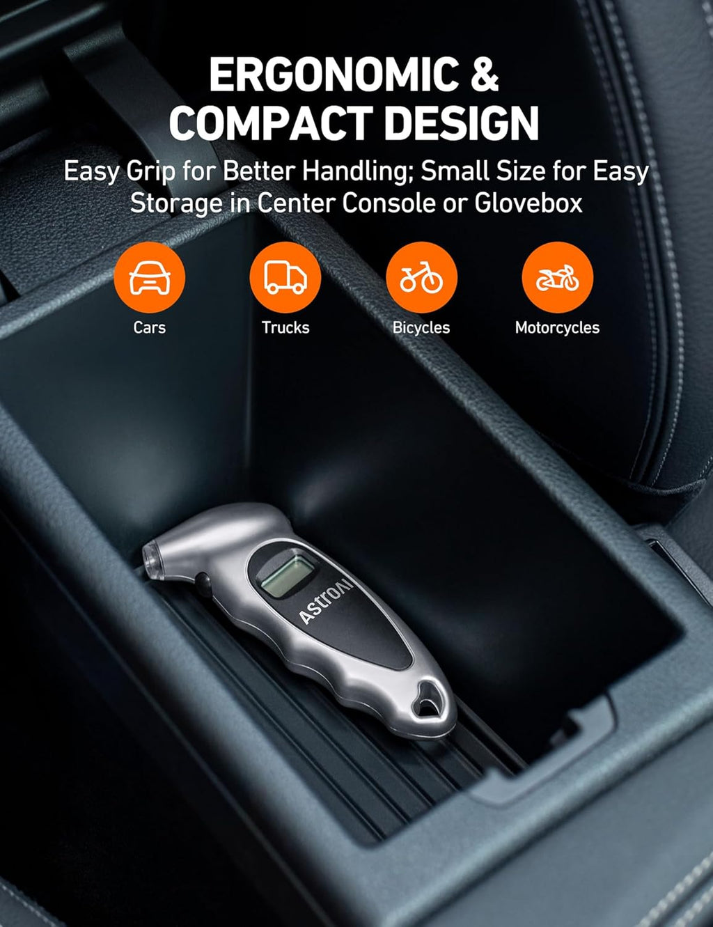 AstroAI Digital Tire Pressure Gauge 0-150PSI Calibrated to ANSI B40.7 +/-1PSI, Accurate in 0.1 Increments, 4 Pressure Measurements for Car Truck Bicycle with Backlight LCD, Silver