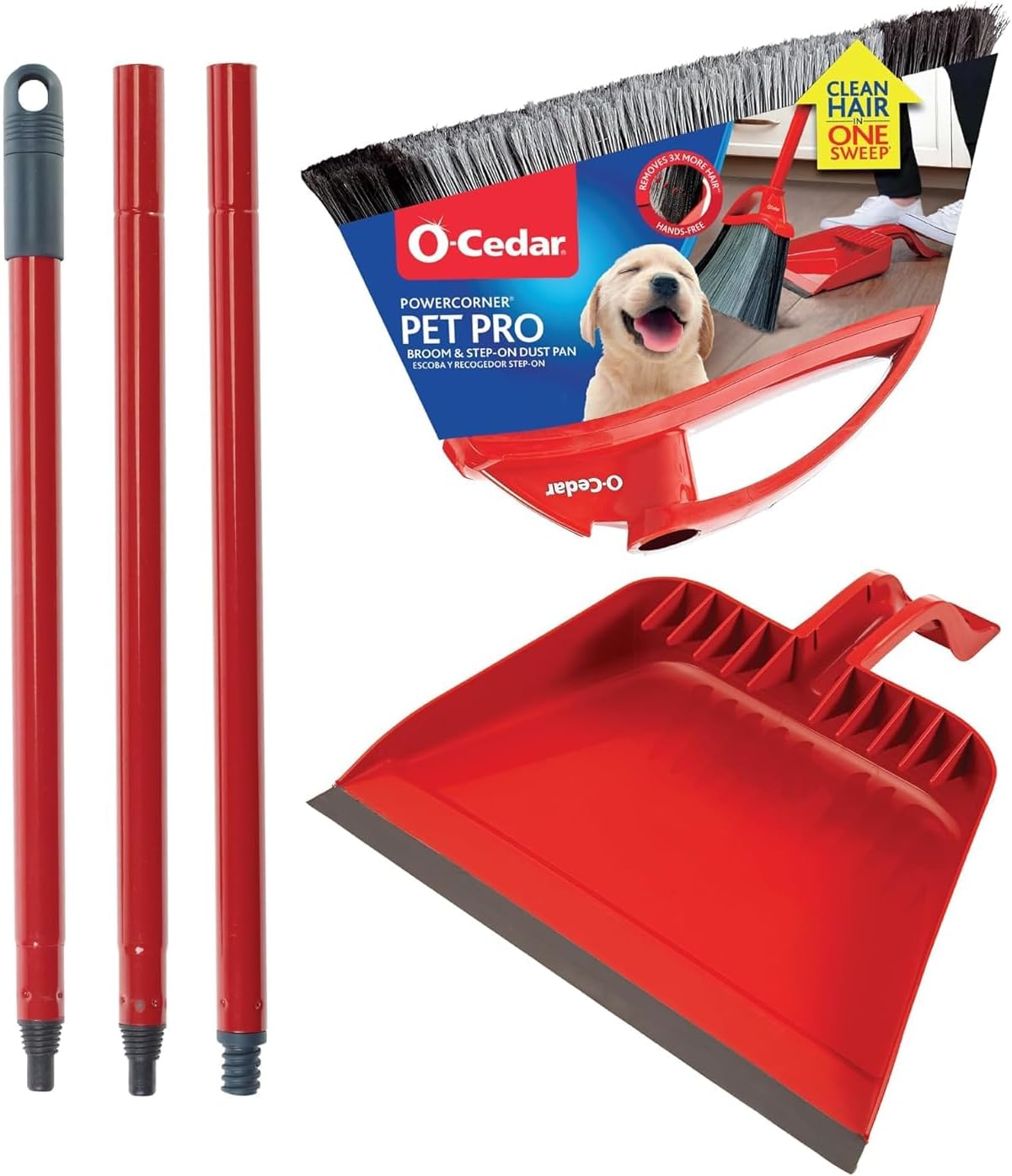 O-Cedar Pet Pro Broom with Step-On Dustpan | Remove 99% with One Sweep | Removes 3 Times More Pet Hair | Quiet Cleaning Tool for Cat and Dog Owners
