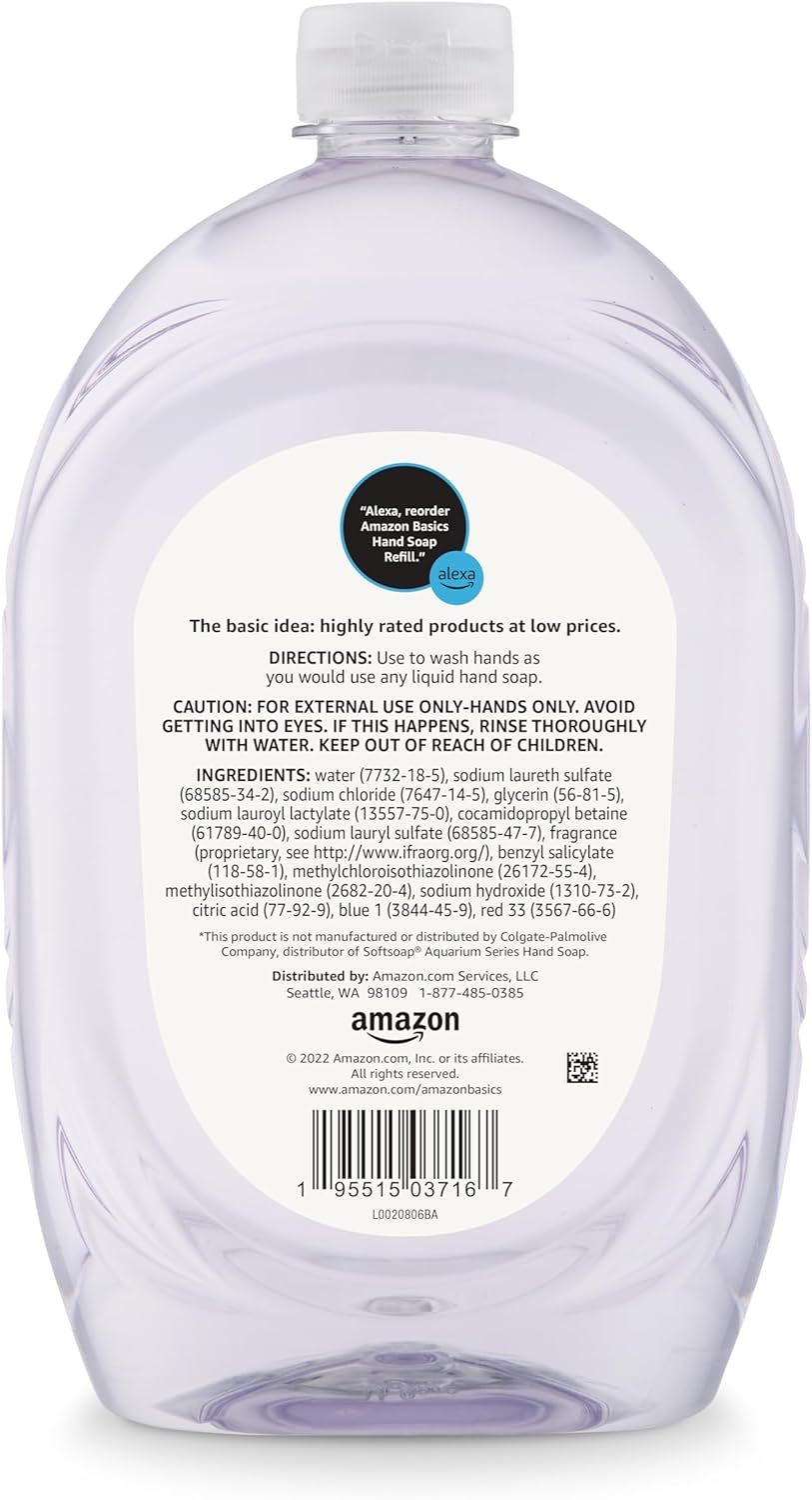 Amazon Basics Gentle & Mild Clear Liquid Hand Soap Refill, Triclosan-Free, Dermatologist-Tested, pH Balanced, Cruelty-Free, 50 Fluid Ounces, 1-Pack (Previously Solimo)
