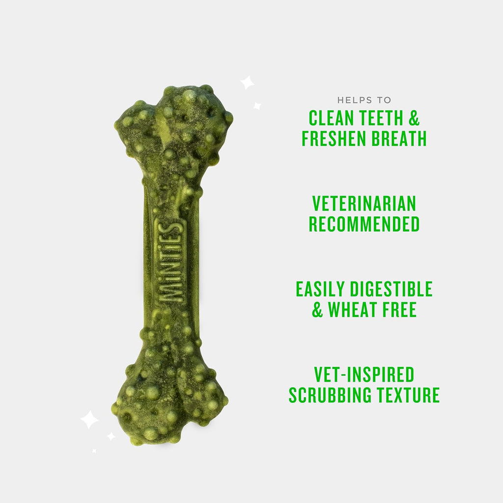 Minties Dog Dental Bone Treats, Tiny/Small Dental Dog Treats, 16 Ounces, Cleans Teeth, Fight Bad Breath, Removes Plaque and Tartar, 40 Count