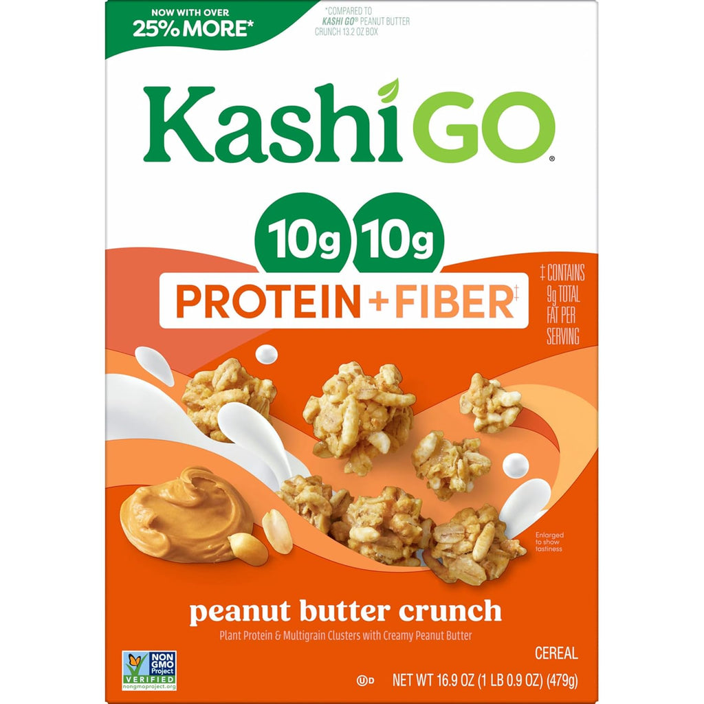 Kashi GO Protein Cereal, 10g Protein, 10g Fiber, Peanut Butter Crunch, 16.9oz Box (1 Box)