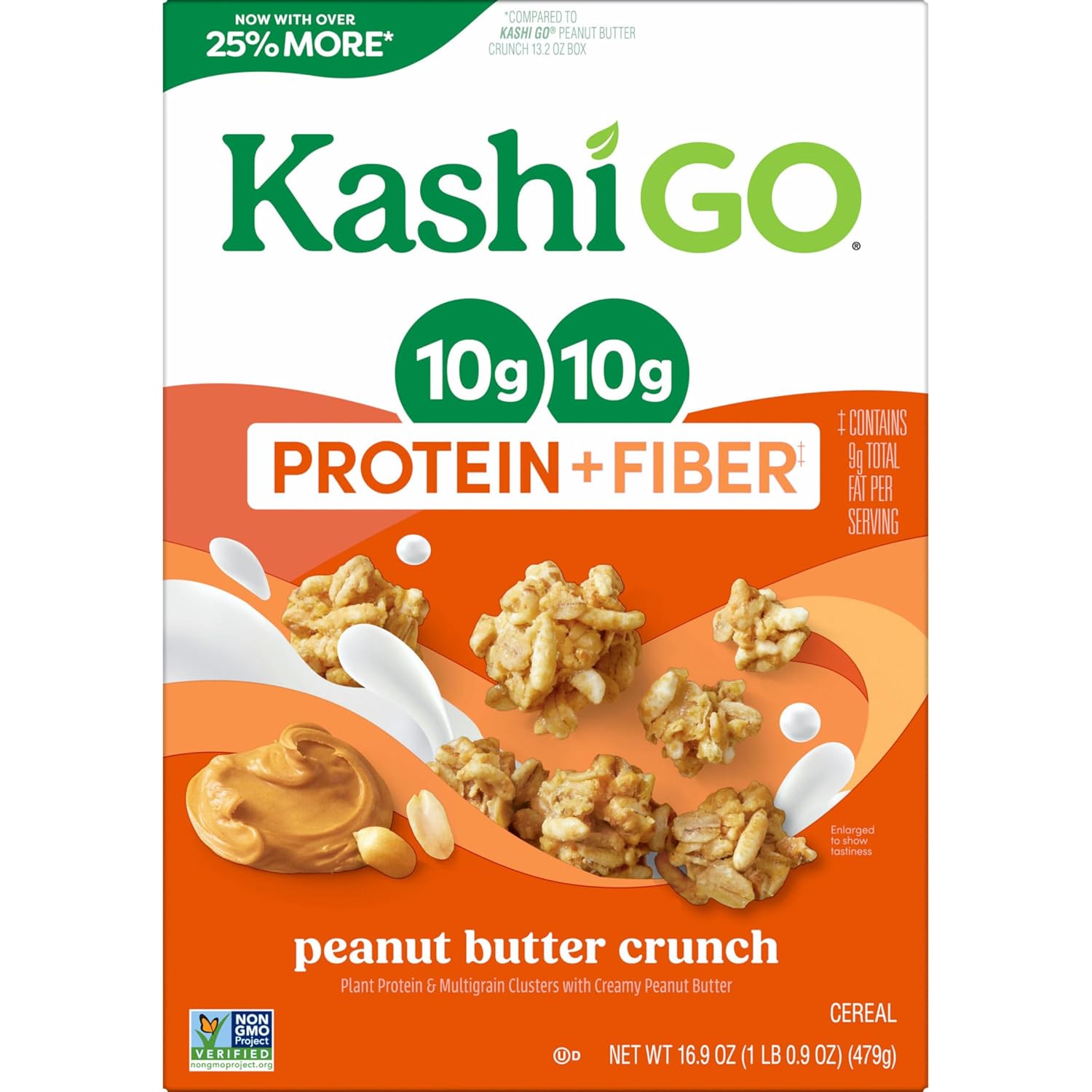 Kashi GO Protein Cereal, 10g Protein, 10g Fiber, Peanut Butter Crunch, 16.9oz Box (1 Box)