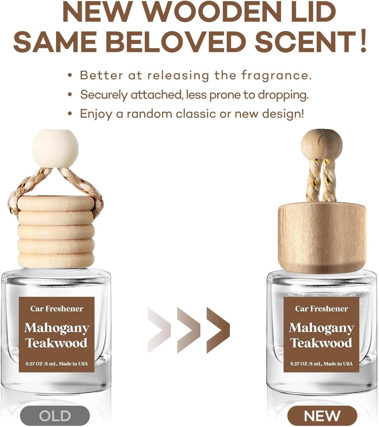C Classy Car Air Freshener Hanging 2 Pack, Mahogany Teakwood Essential Oil Diffuser, Cute Glass Bottle, Long-Lasting Fragrance Car Accessories for Women & Men, Made in USA