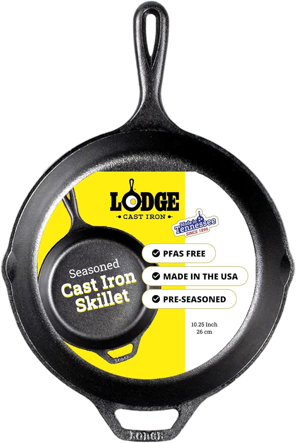 Lodge Seasoned Cast Iron Skillet - PFAS-Free, Non-Toxic Cookware - Use with an Oven, Stove, Grill, or Campfire - Naturally Non-Stick & Oven Safe - 10.25 Inches