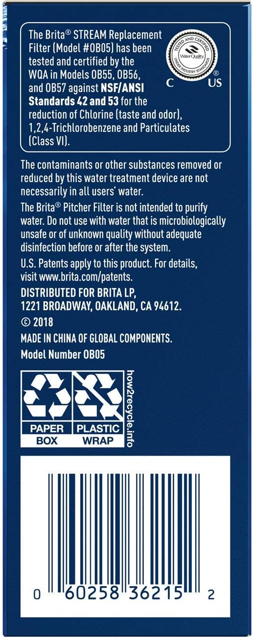 Brita Stream Pitcher Water Filter for Pitchers and Dispensers, BPA-Free, Replaces 1,800 Plastic Water Bottles a Year, Lasts Two Months or 40 Gallons, Includes 3 Filters