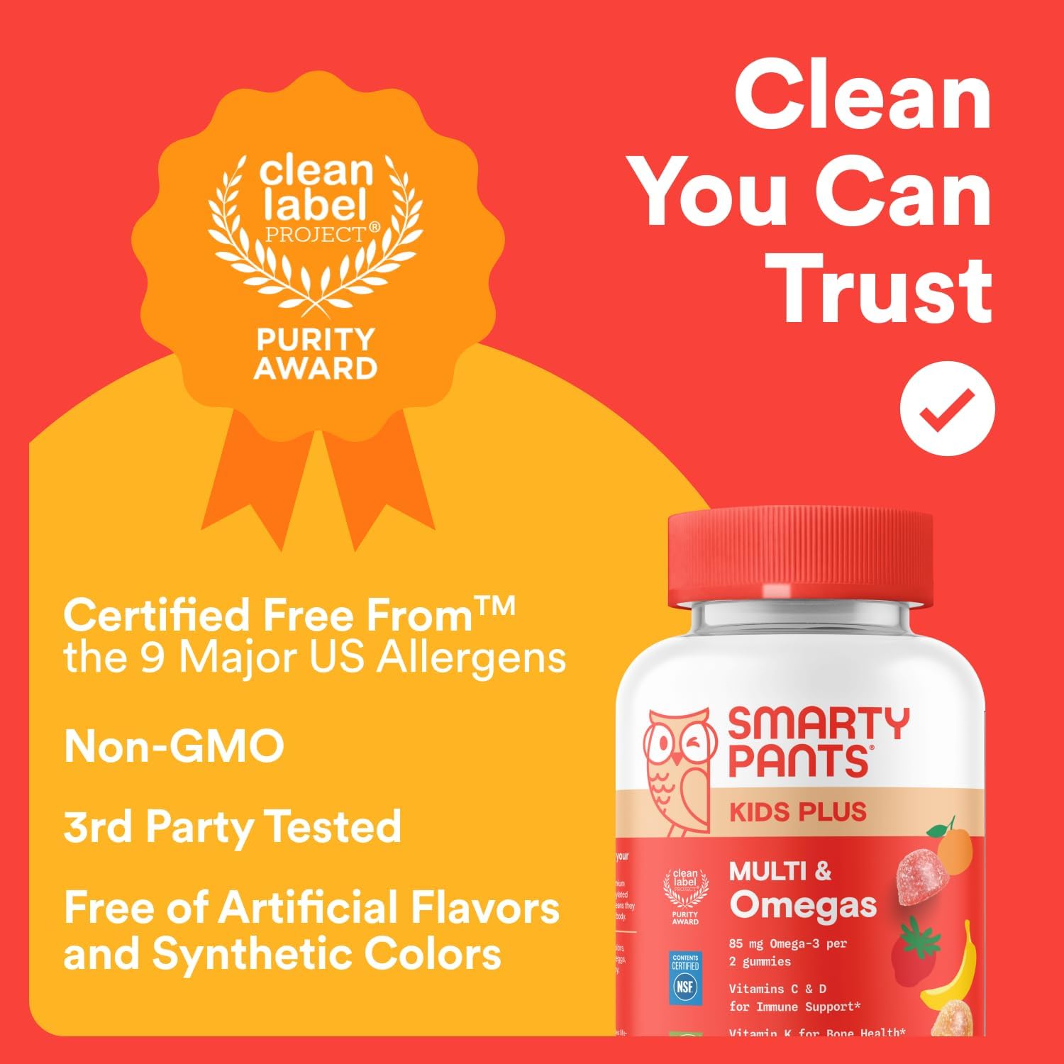 SmartyPants Kids Multivitamin Gummies with Omega 3 DHA/EPA, Vitamins D3, C, B12, B6, A, K, and Zinc, Gluten Free, Clean Label, Three Fruit Flavors, 60 Gummies (30 Day Supply)