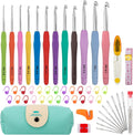 MECHEER Crochet Hooks 12 Sizes Crochet Hook Set, 51 Pack Yarn Crochet Kit for Beginners, Knitting Needles with Ergonomic Handles for Arthritic Hands, Crochet Needle Kit with Blue Case for Crocheters
