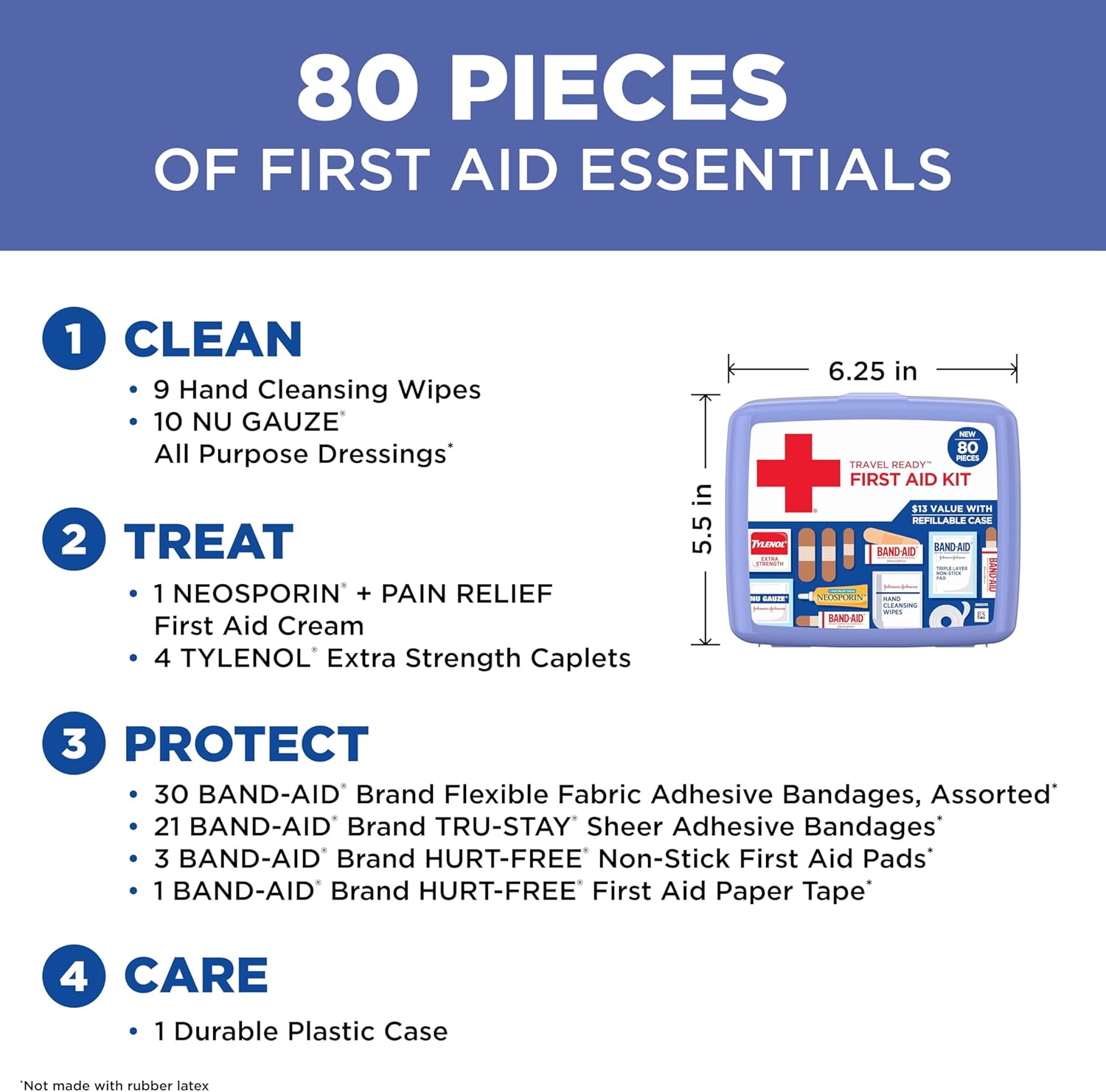 BAND-AID Brand Travel Ready Portable Emergency First Aid Kit for Minor Wound Care, Perfect for Home, Car, Travel, Camping Essentials & Outdoor Emergency Kit, 80 Pieces