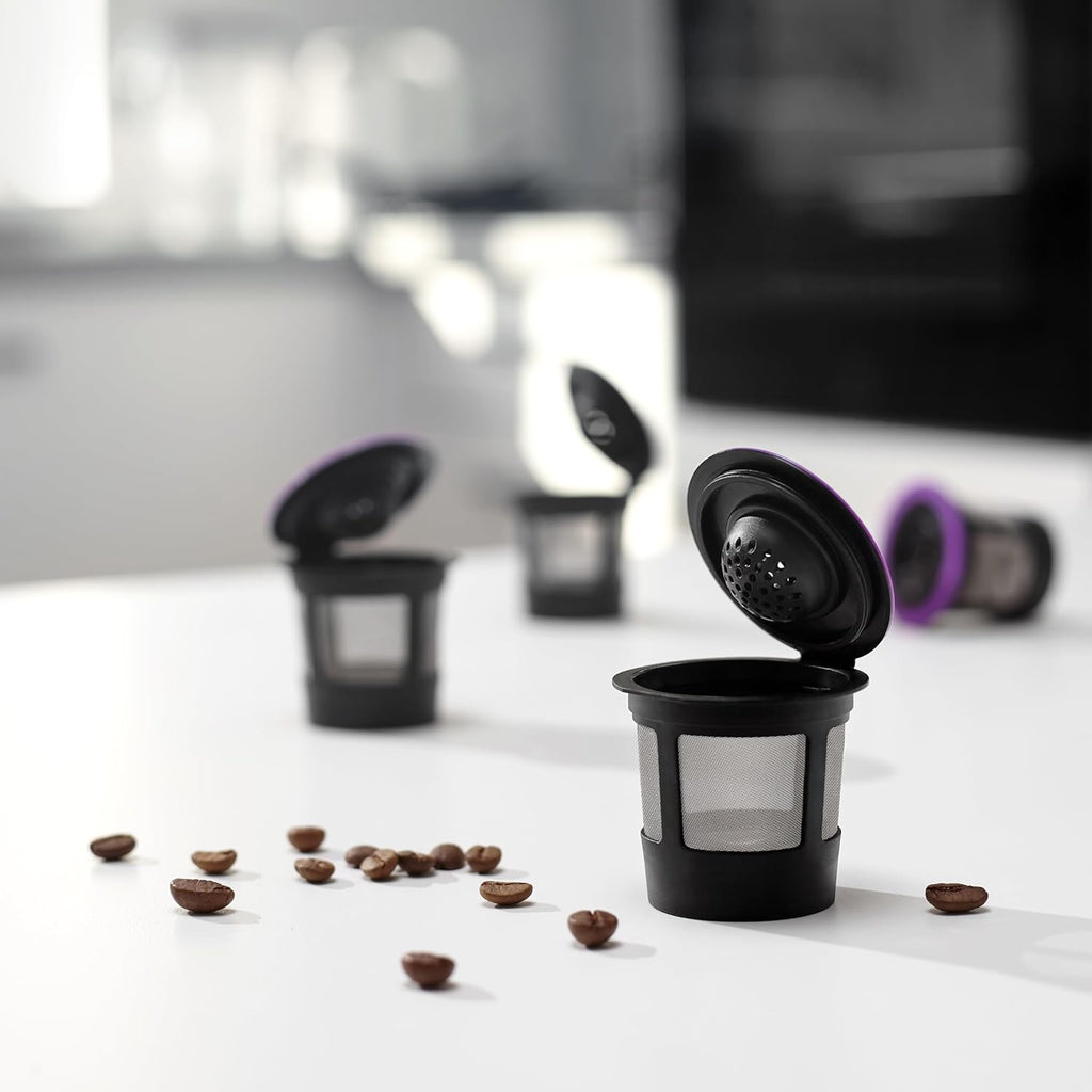 4 Black Reusable K Cups for Keurig Coffee Makers - Compatible with Keurig K-Classic, K-Select, K-Duo, K-Elite, K-Latte