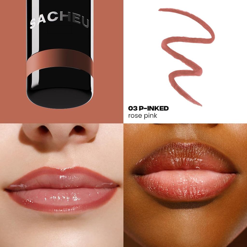 Sacheu Lip Liner STAY-N Peel Off Lip Stain — Long Lasting Waterproof Lip Tint with Hyaluronic Acid & Vitamin E — Transfer Proof Matte Finish, Vegan & Cruelty-Free (p-INKED)