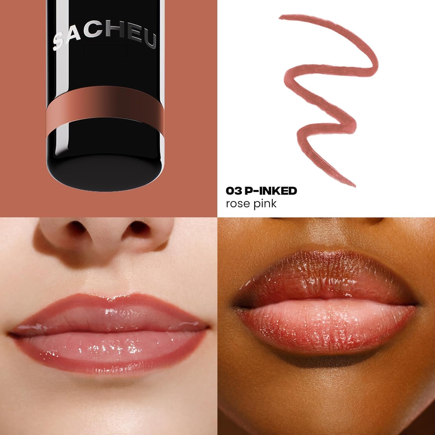 Sacheu Lip Liner STAY-N Peel Off Lip Stain — Long Lasting Waterproof Lip Tint with Hyaluronic Acid & Vitamin E — Transfer Proof Matte Finish, Vegan & Cruelty-Free (p-INKED)