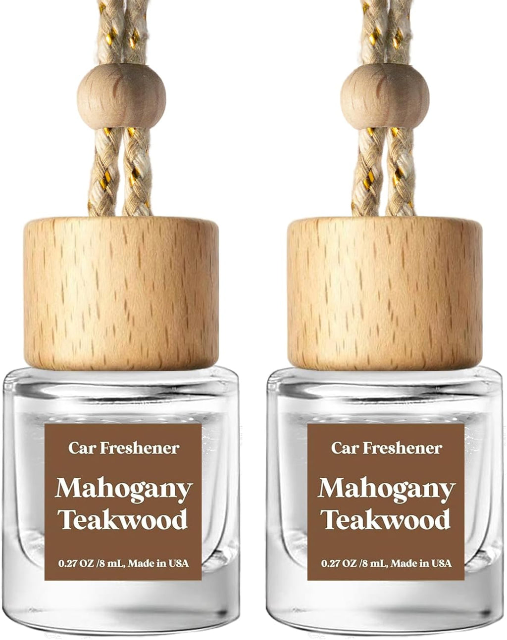C Classy Car Air Freshener Hanging 2 Pack, Mahogany Teakwood Essential Oil Diffuser, Cute Glass Bottle, Long-Lasting Fragrance Car Accessories for Women & Men, Made in USA