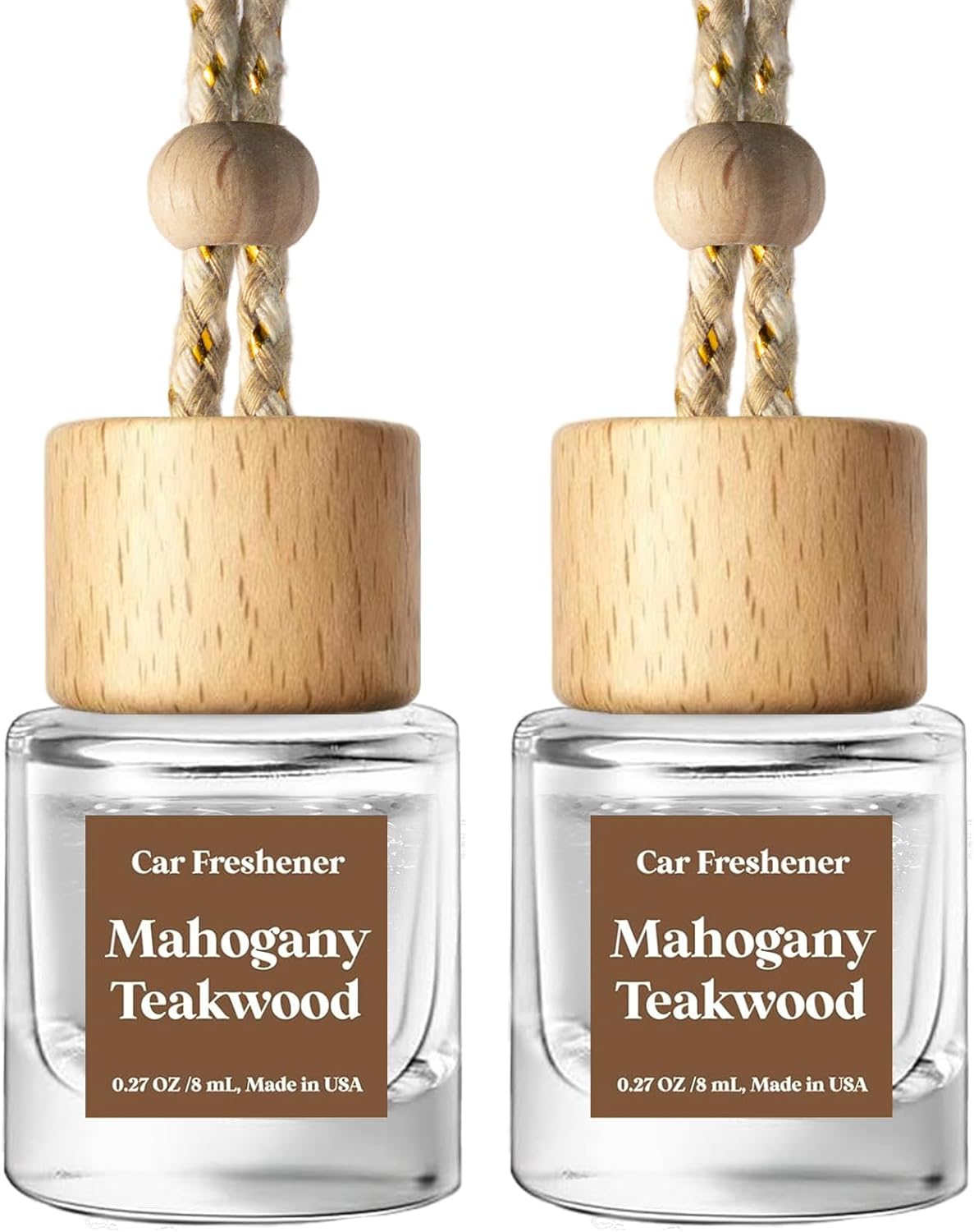 C Classy Car Air Freshener Hanging 2 Pack, Mahogany Teakwood Essential Oil Diffuser, Cute Glass Bottle, Long-Lasting Fragrance Car Accessories for Women & Men, Made in USA