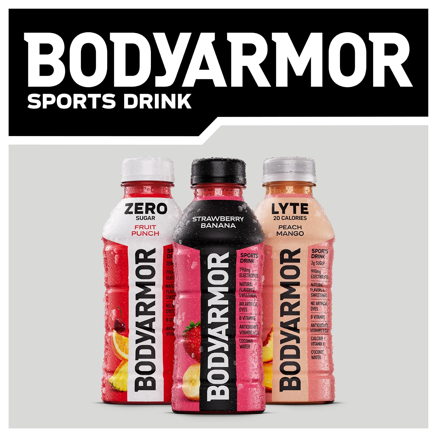 BODYARMOR LYTE, Peach Mango, Electrolyte Drink, 20 Calories, 16 Fl Oz Bottles (12 Pack), Coconut Water Sports Drink, Natural Flavor & B Vitamins