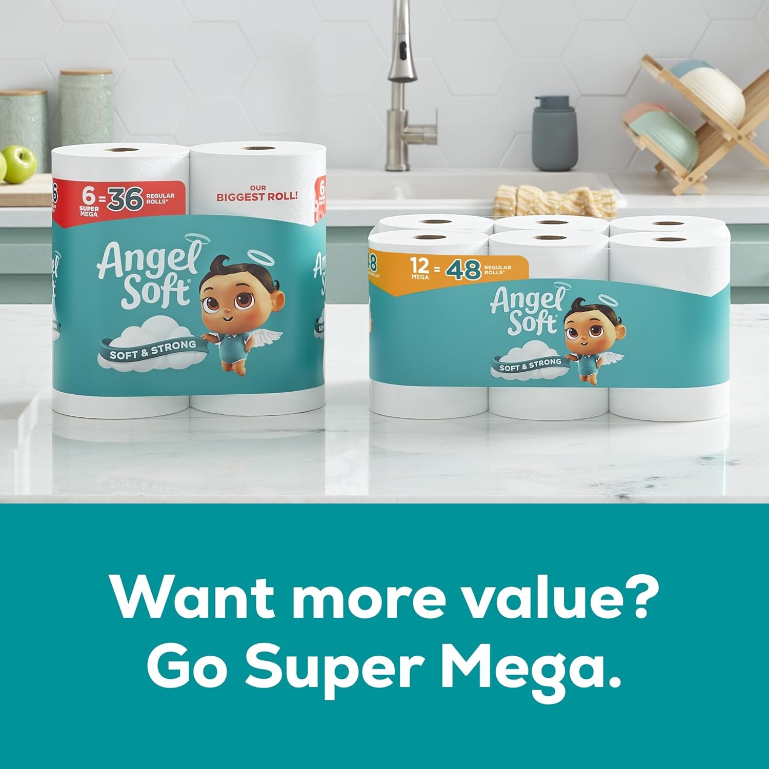 Angel Soft Toilet Paper, 18 Mega Rolls = 72 Regular Rolls, Soft and Strong Toilet Tissue