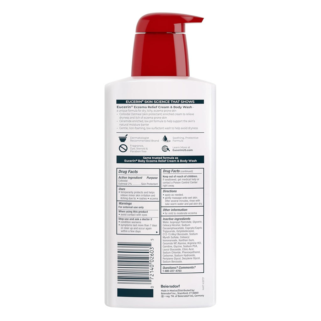 Eucerin Eczema Relief Cream Body Wash, Eczema Body Wash with Colloidal Oatmeal, Ceramide-3 and Licorice Root Extract, 13.5 Fl Oz Bottle