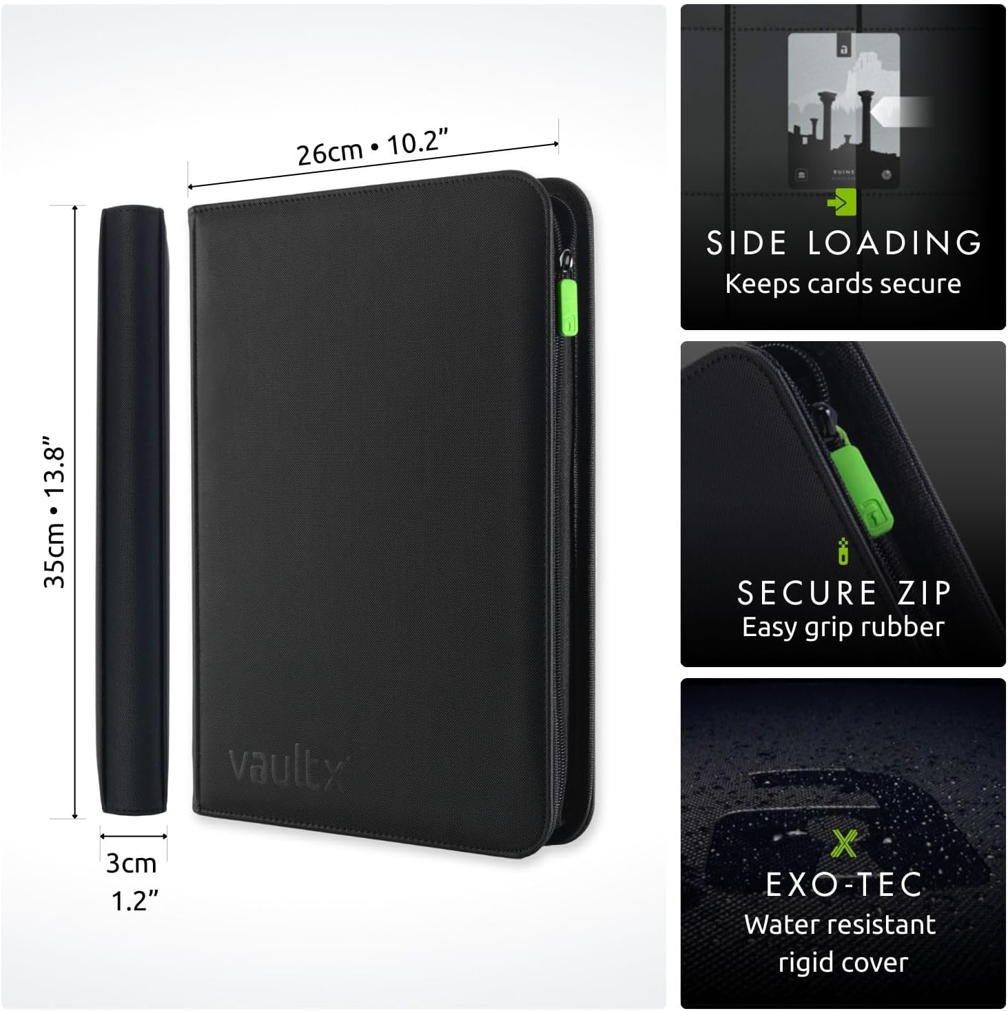 Vault X 9 Pocket Trading Card Zip Binder, 360 Cards, Premium Exo-Tec Album Material, 20 Side-Loading Pages, Folder for Collectible Games, Sports, TCG (Black)