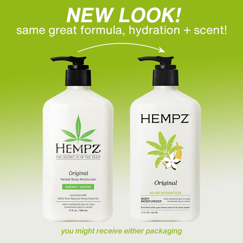 Hempz Original, Natural Hemp Seed Oil Body Moisturizer with Shea Butter and Ginseng, Original Scent, Floral Banana, 17 Fl.Oz ( Packaging may vary )