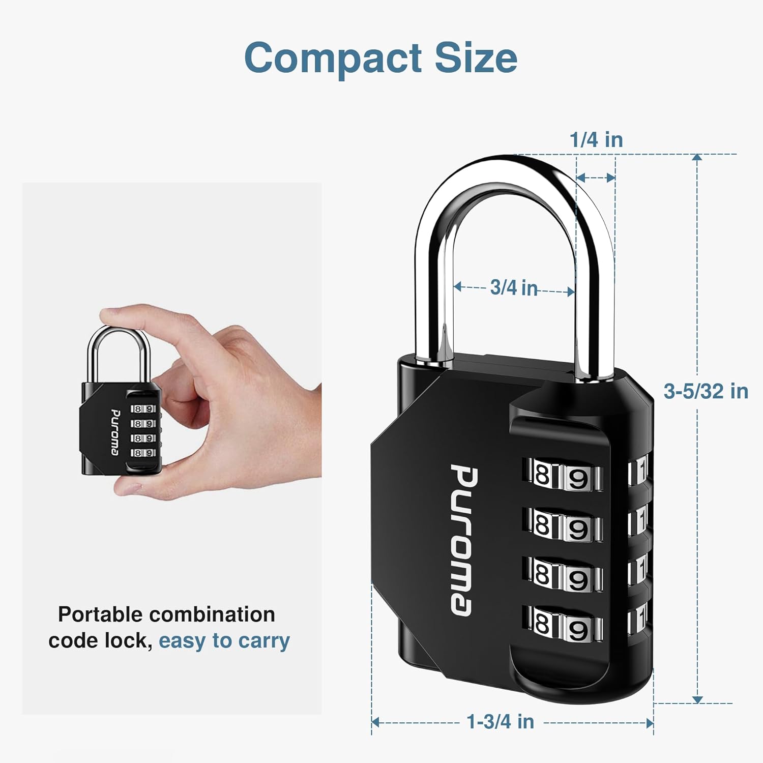 Puroma 2 Pack Combination Lock for Locker 4 Digit Outdoor Waterproof Padlock for School, Gym, Sports, Fence, Toolbox, Gate, Case, Outdoor, Hasp Storage (Black)