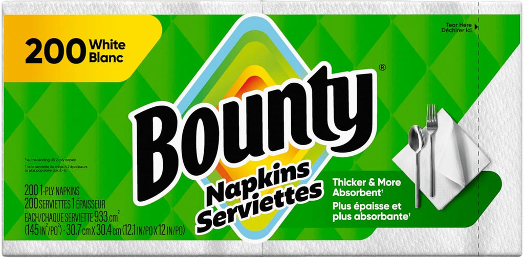 Bounty Paper Napkins, White, 200 Count, Packaging may vary