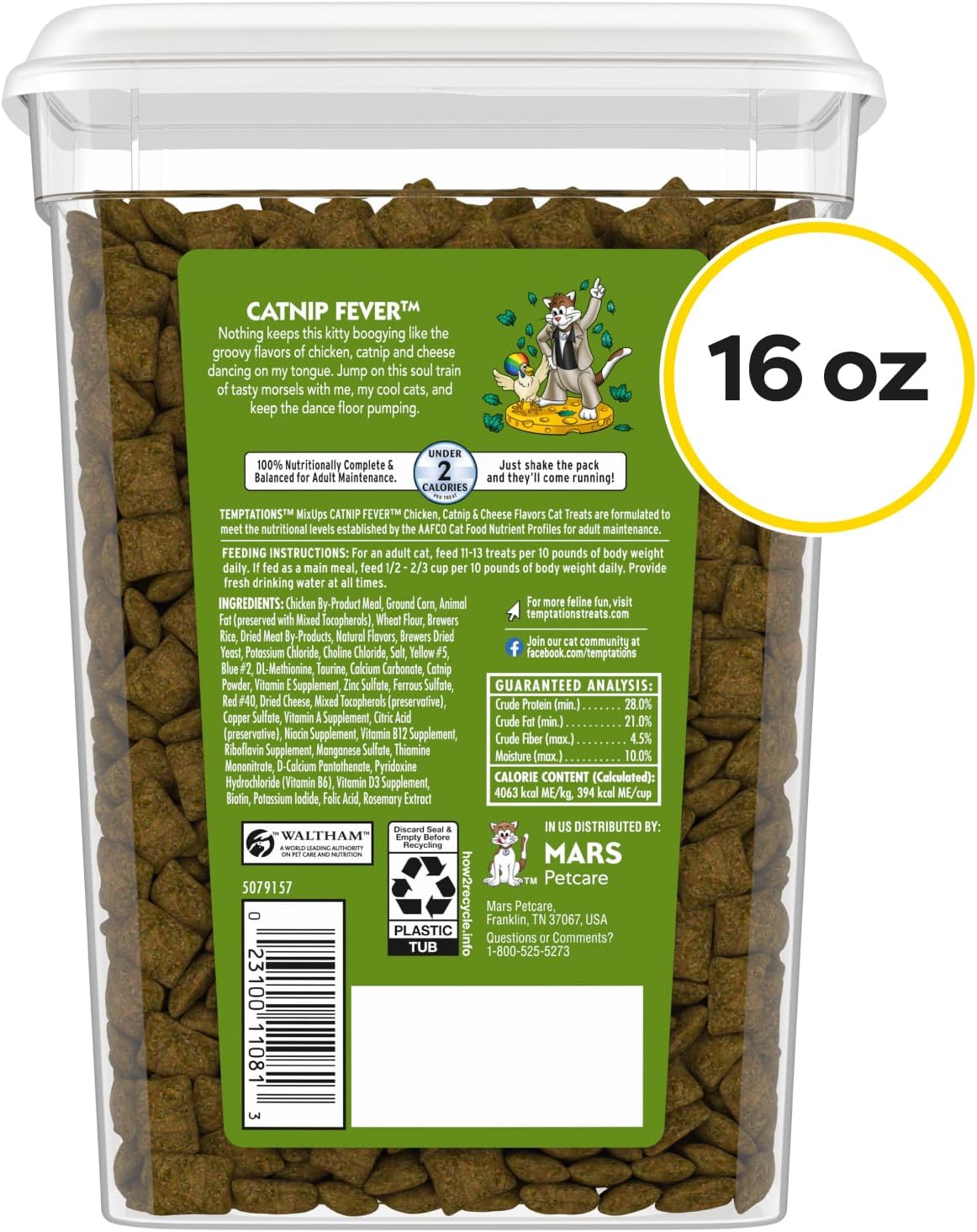 Temptations Cat Treats, Classic Crunchy and Soft Cat Treats, Catnip Fever Flavor, Catnip Treats, 16 oz. Tub