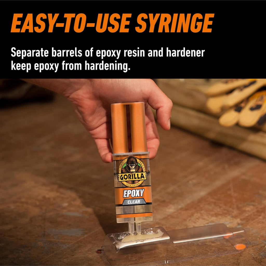 Gorilla 2 Part Epoxy, Clear Epoxy, 0.85 Ounce Syringe (Pack of 1) - 5 Minute Set, Incredibly Strong Bonding