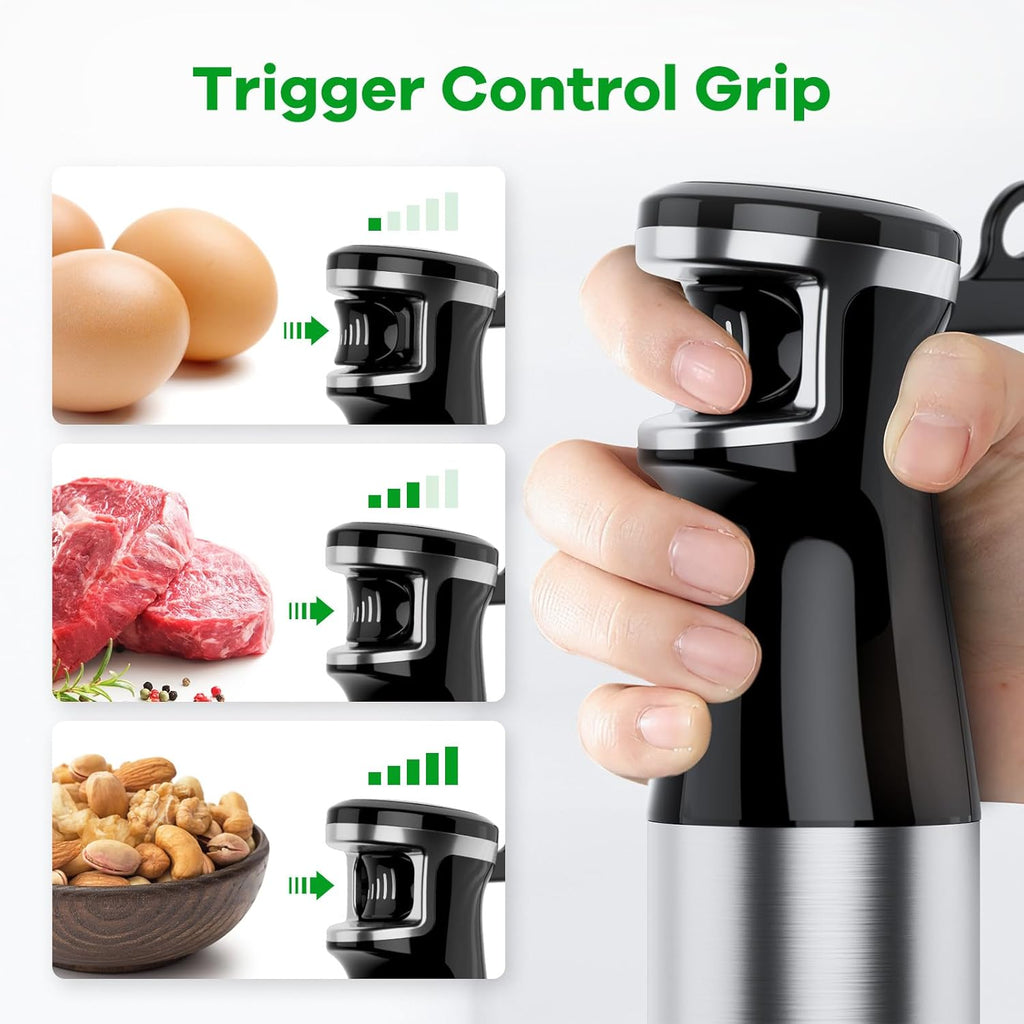 Turelar Immersion Blender Handheld Corded Hand Blenders Set 1100W, Trigger Variable Speed 5 in 1 Stick Emulsifier with Chopper, Whisk and Frother for Soup, Baby Food and Smoothies,Black