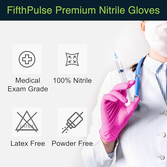 FifthPulse Fuchsia Hot Pink Nitrile Disposable Gloves - 3 Mil Nitrile - Powder and Latex Free - Surgical Medical Exam Gloves
