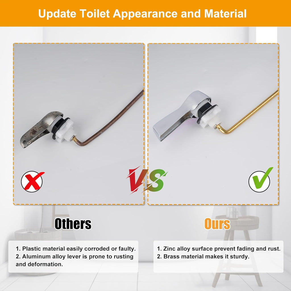 Hibbent Universal Metal Front Mount Toilet Handle Replacement Kit, Brass Toilet Flush Tank Lever with Stainless Steel Flapper Chains for Most Toilets, Chrome