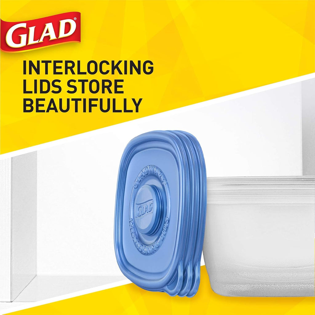Glad GladWare Medium Rectangle Food Storage Containers with Lids, BPA Free Plastic for Soups Salads and Meal Prep, Airtight Leak Resistant, Microwave Dishwasher Freezer Safe, 24 Oz, 5 Count