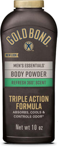 Gold Bond Men's Essentials Talc Free Body Powder, 10 oz., Refresh 360 Scent, Body Powder for Men, Wetness Protection
