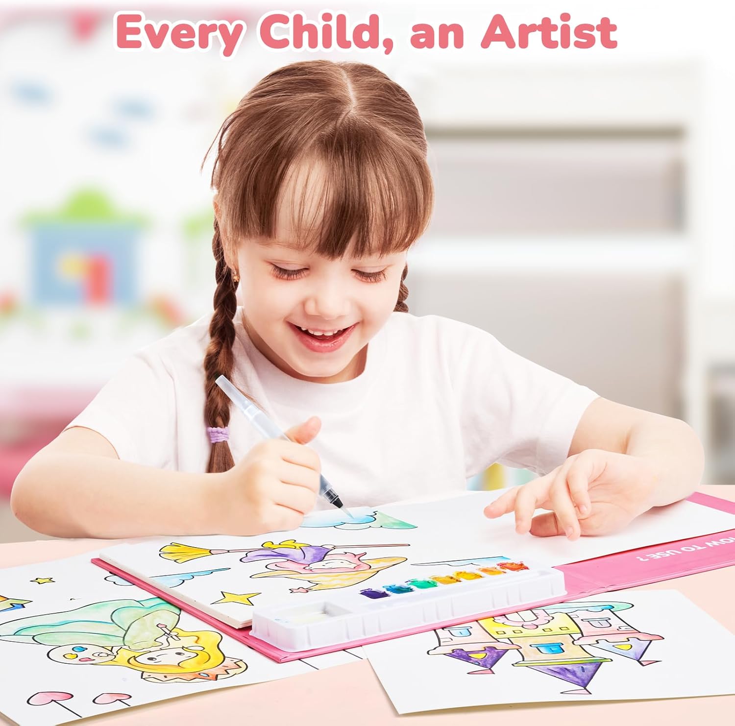 JoyCat Paint with Water Coloring Books for Toddlers, Watercolor Painting Sets for Kids Ages 3-5 4-8, Arts and Crafts Drawing Activities Toy Birthday Gifts for Boys Girls (Magical Pony)