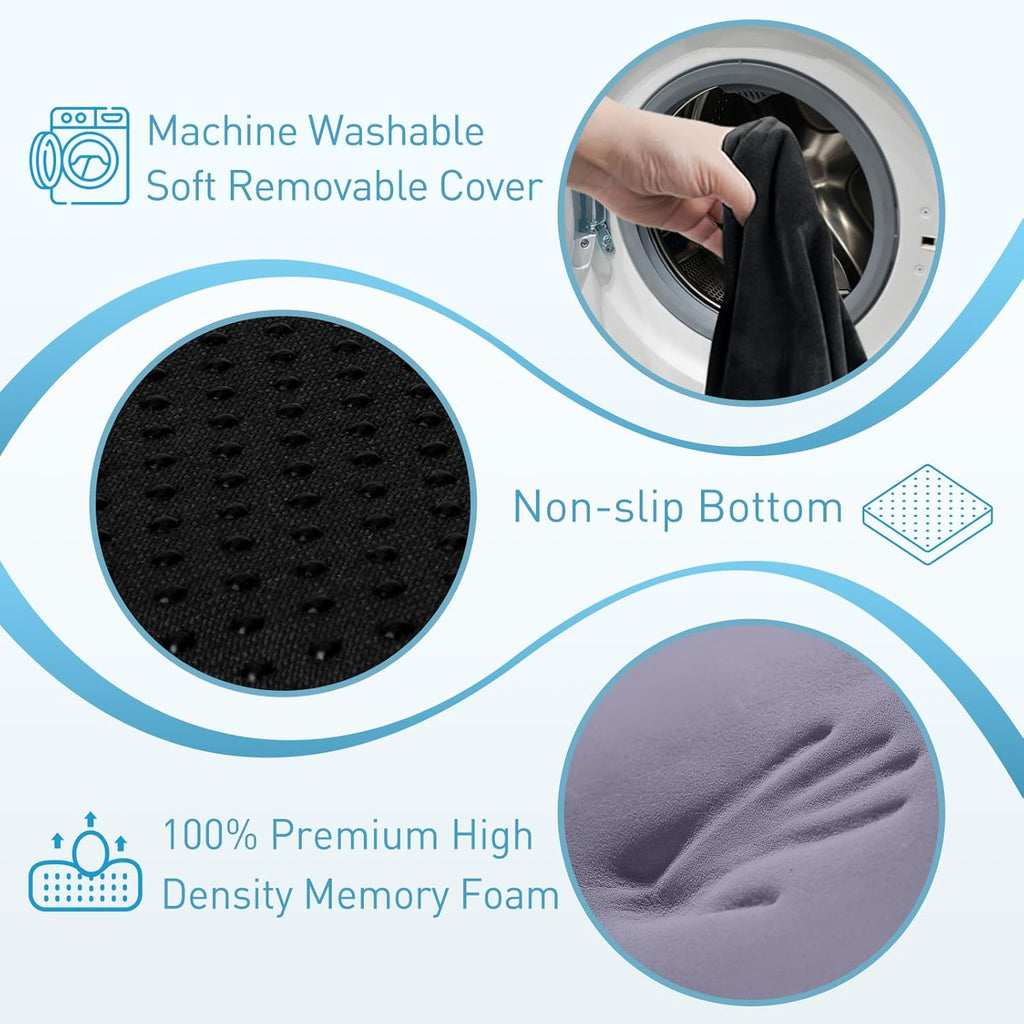 BlissTrends Seat Cushion with Velvet Cover, Thick Memory Foam Cushions for Office Chair, Car Seat, Airplane, Relieving Pressure Tailbone Sciatica Back Pain for Long Sitting, Car Drivers 4.7in Black