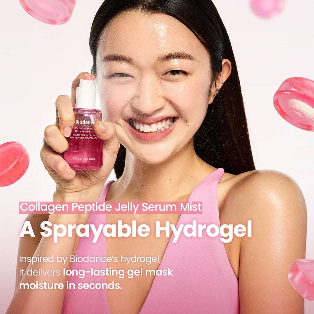 BIODANCE Collagen Peptides Jelly Serum Mist, Hydrating Face Mist, Plumping, Anti-Aging Face Spray, Sprayable Hydrogel, Travel Essentials & Self Care Gifts for Women, Korean Skin Care | 1.69 fl.oz