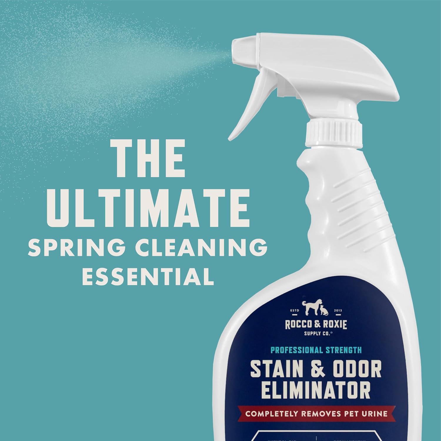 Rocco & Roxie Supply Co. Stain & Strong Odor Eliminator, Enzyme Cleaner, Pet Odor Eliminator for Home - Carpet Stain Remover for Cats & Dog Pee - Urine Destroyer - Carpet Cleaner Spray Clear, 32 Fl Oz