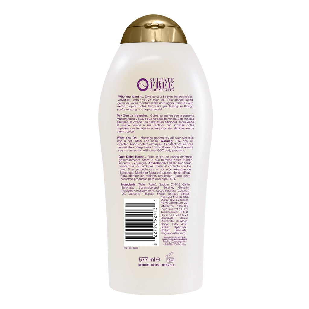 OGX Extra Creamy + Coconut Miracle Oil Ultra Moisture Body Wash, Rich Shower Gel for Dry Skin Infused with Coconut Oil, Body Wash for Women, Sulfate-Free Surfactants, 19.5 fl. oz