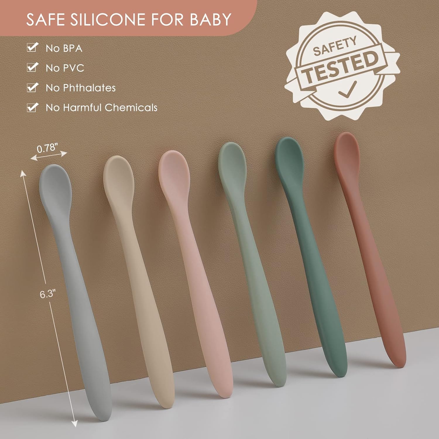 6-Piece Silicone Baby Feeding Spoons, First Stage Infant Spoons, Soft-Tip Easy on Gums I Baby Training Spoon | Infant Utensils Feeding Supplies, Dishwasher...
