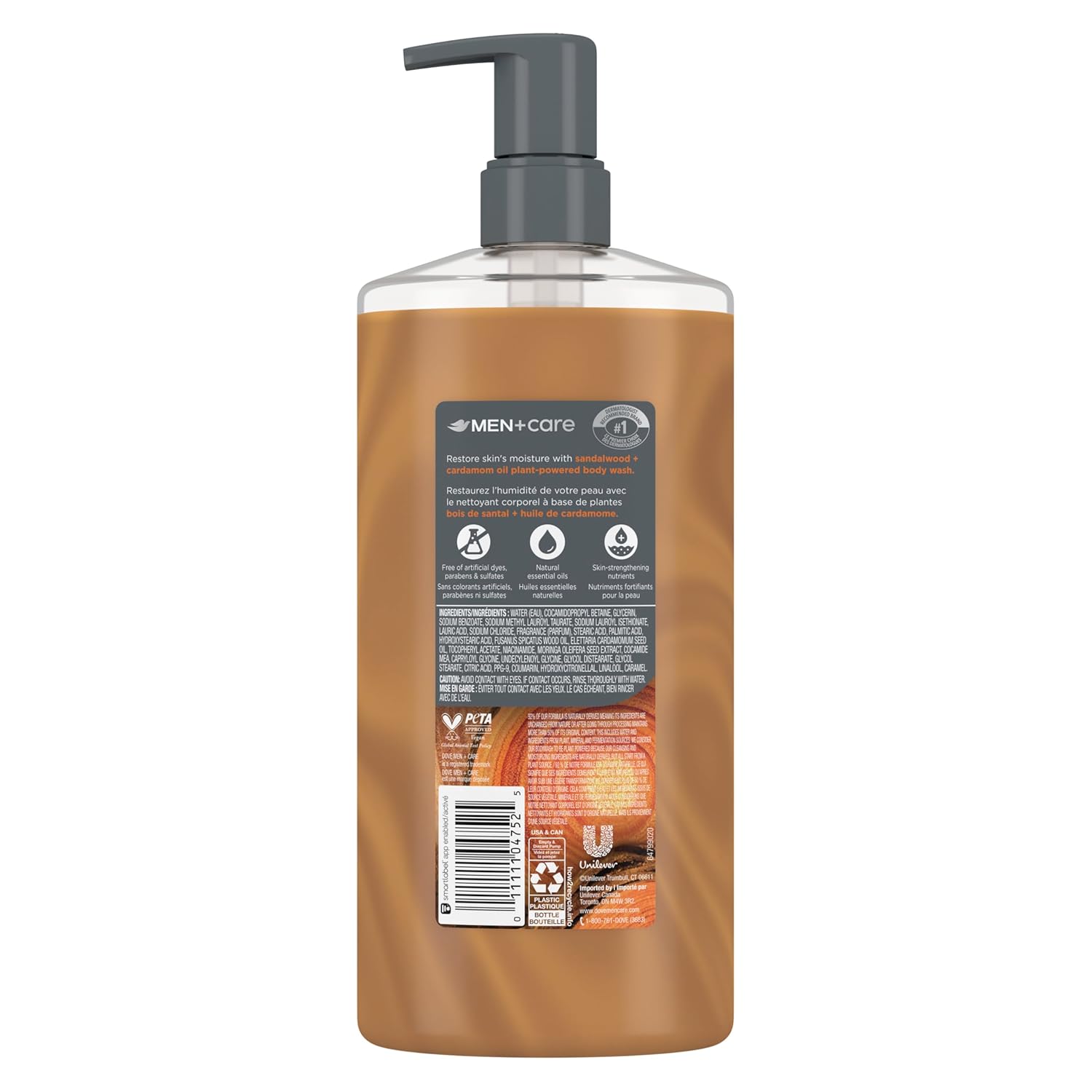 DOVE MEN Moisturizing Body Wash | #1 Dermatologist Body Wash for Men, Sulfate Free, Paraben Free, & Dye Free | Sandalwood + Cardamom Oil, 26oz