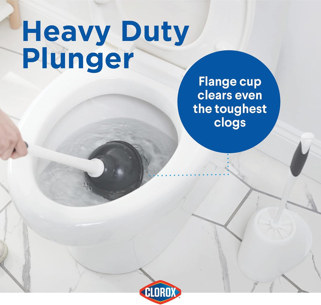 Clorox Toilet Plunger and Bowl Brush Combo with Caddy, 6.75 x 7 x 19.5 in, White/Gray
